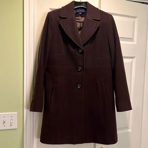 Anne Klein brown three-quarter length wool blend coat.